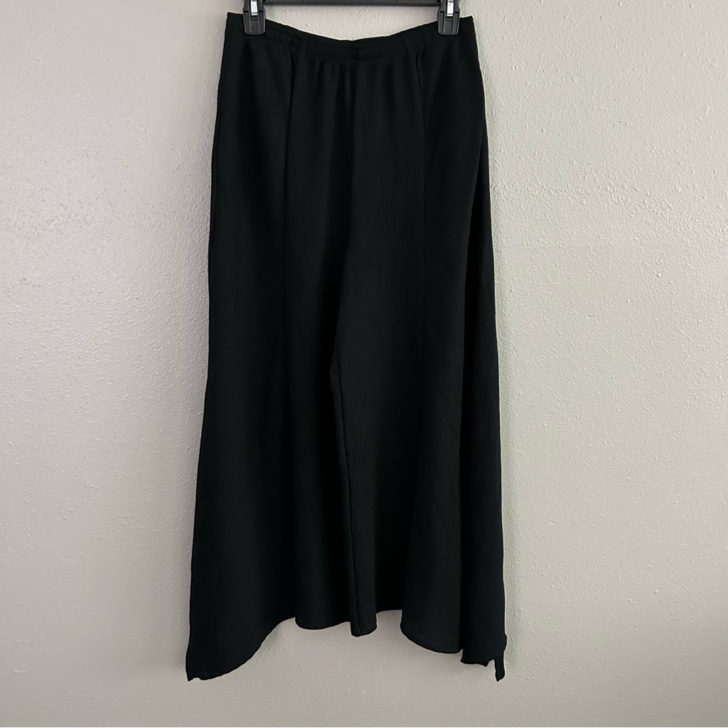 Ic By Connie K Flowy Wide Leg Elastic Waist Pants Size S Black Textured Stripe